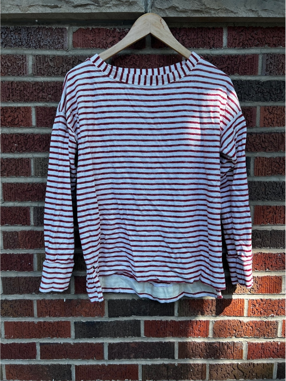 Madewell White and Red Terry Cloth Striped Long Sleeve Shirt Top